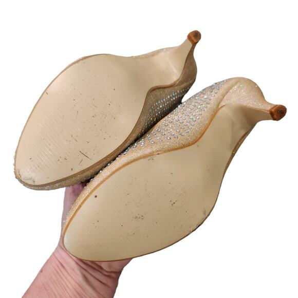 Seven Color Pumps Heels Womens Sz 6.5 Rhinestone Covered Pale Gold Pumps - Picture 10 of 10